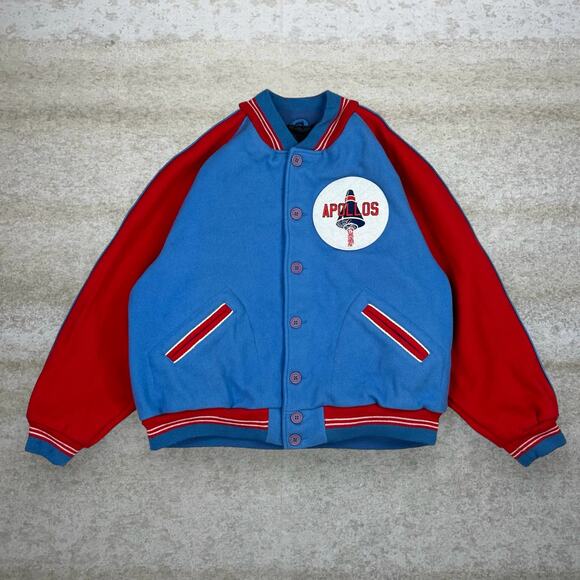 True Vintage Apollos Varsity Jacket Rocket Blue Red Lined Tri City Button Up 70s